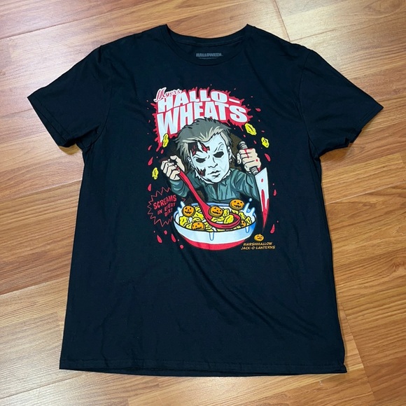 Myers Hsllo Wheats Black Tshirt LG Halloween - Picture 1 of 4